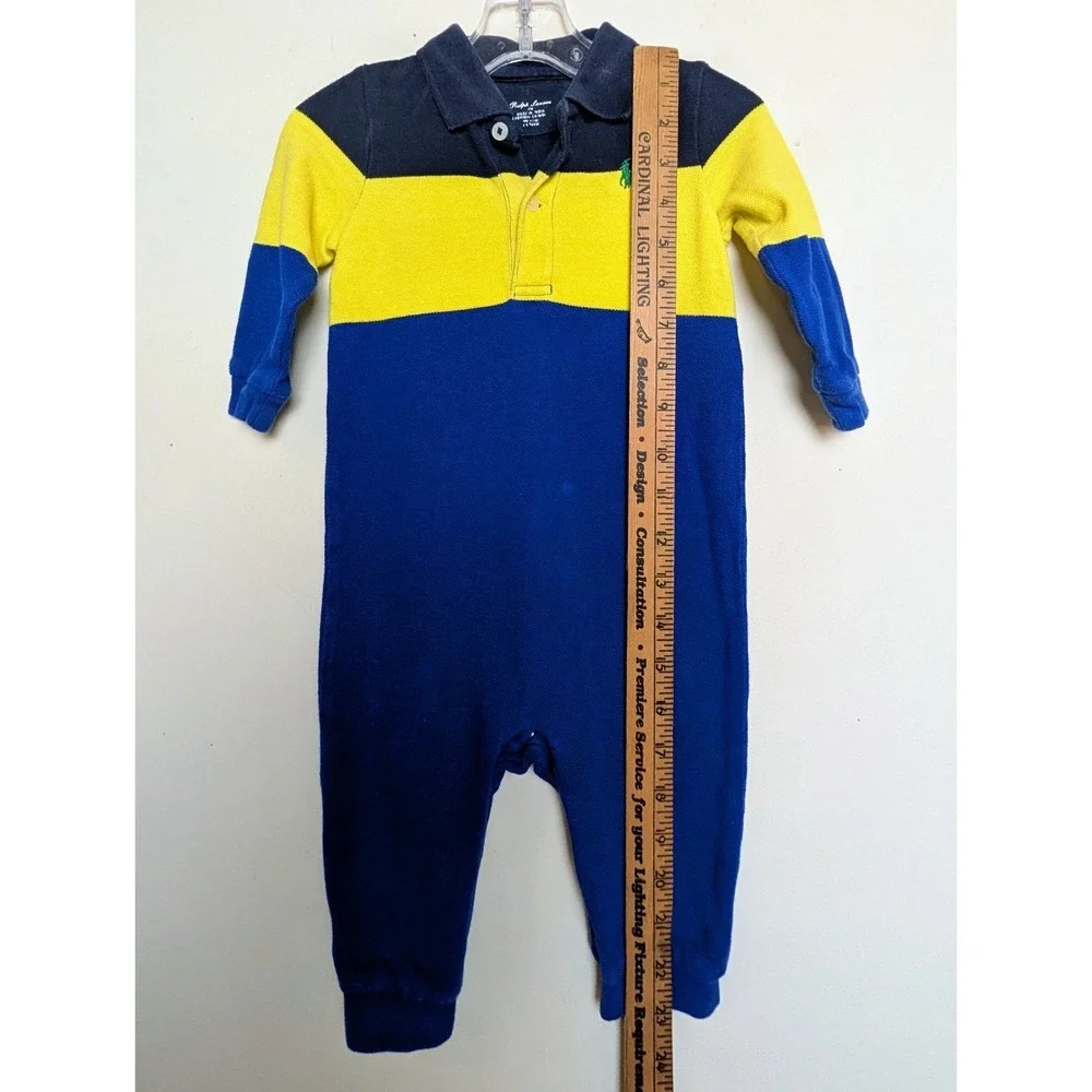 Ralph Lauren Polo Navy Striped Piqué Cotton Coverall One-Piece 9 Months